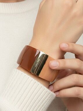 NWT Calvin Klein Two-Tone Brown Acrylic Bracelet with Gold Clasp
